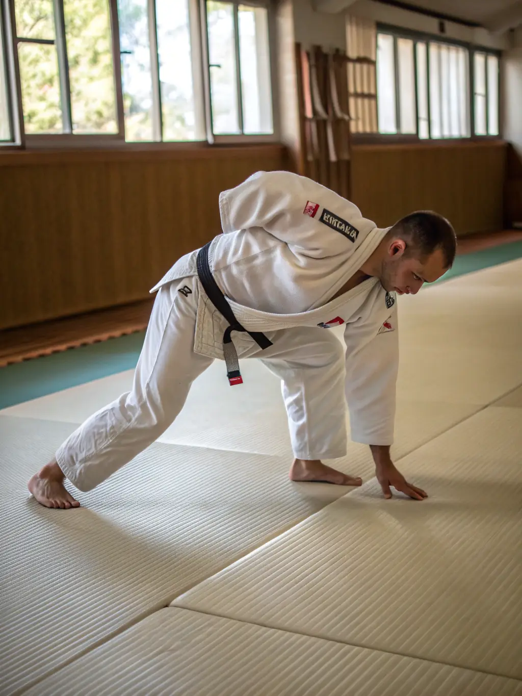 A dynamic shot of judo practitioners in action, executing a throw during a training session at the TROSLY-LOIRE club.