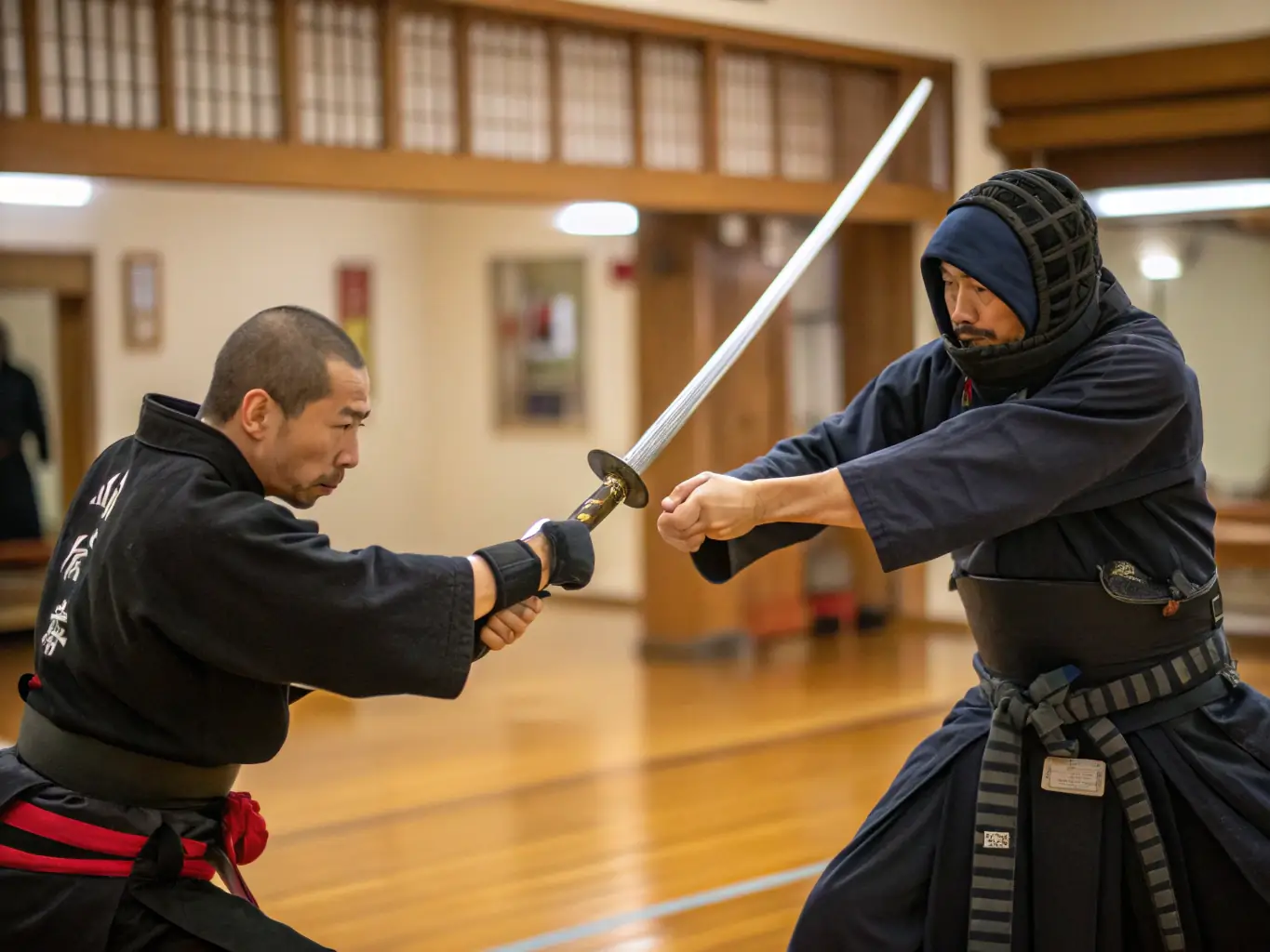 A serene image of kendo practitioners in full gear, engaged in a practice session at Judo Club de Trosly-Loire. The focus is on the precision and tradition of kendo.